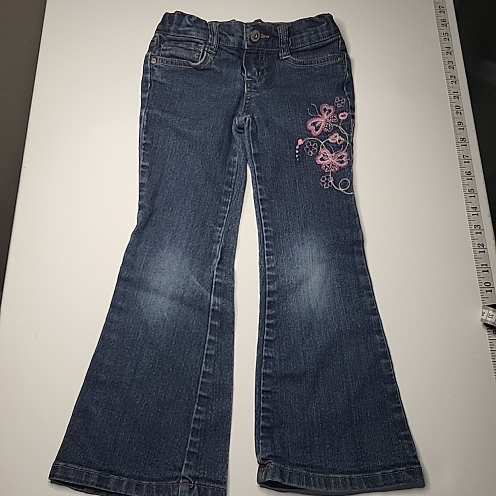L.e.i. Y2K Chelsea Jeans Girls Blue Denim Butterfly Embroidered Low-Rise Bootcut
